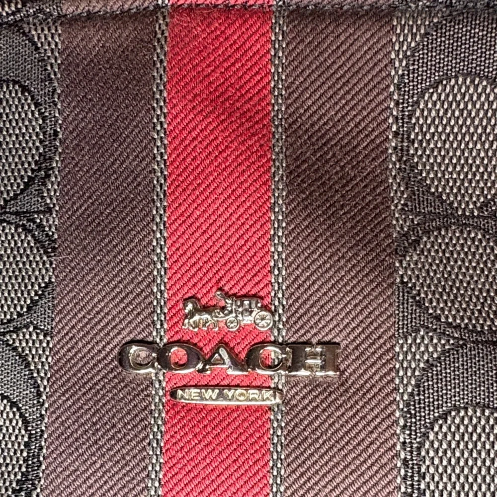 Coach West Backpack Signature Canvas Varsity Stripe Charcoal Red F68034 EUC - Picture 6 of 12